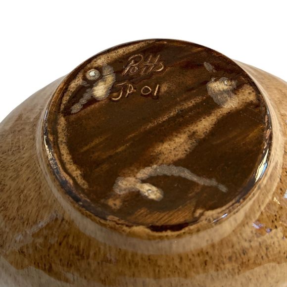 Vintage Potts Pottery Brown Glazed Curved Bowl - Signed J.P. Potts from N.C. - Picture 8 of 8